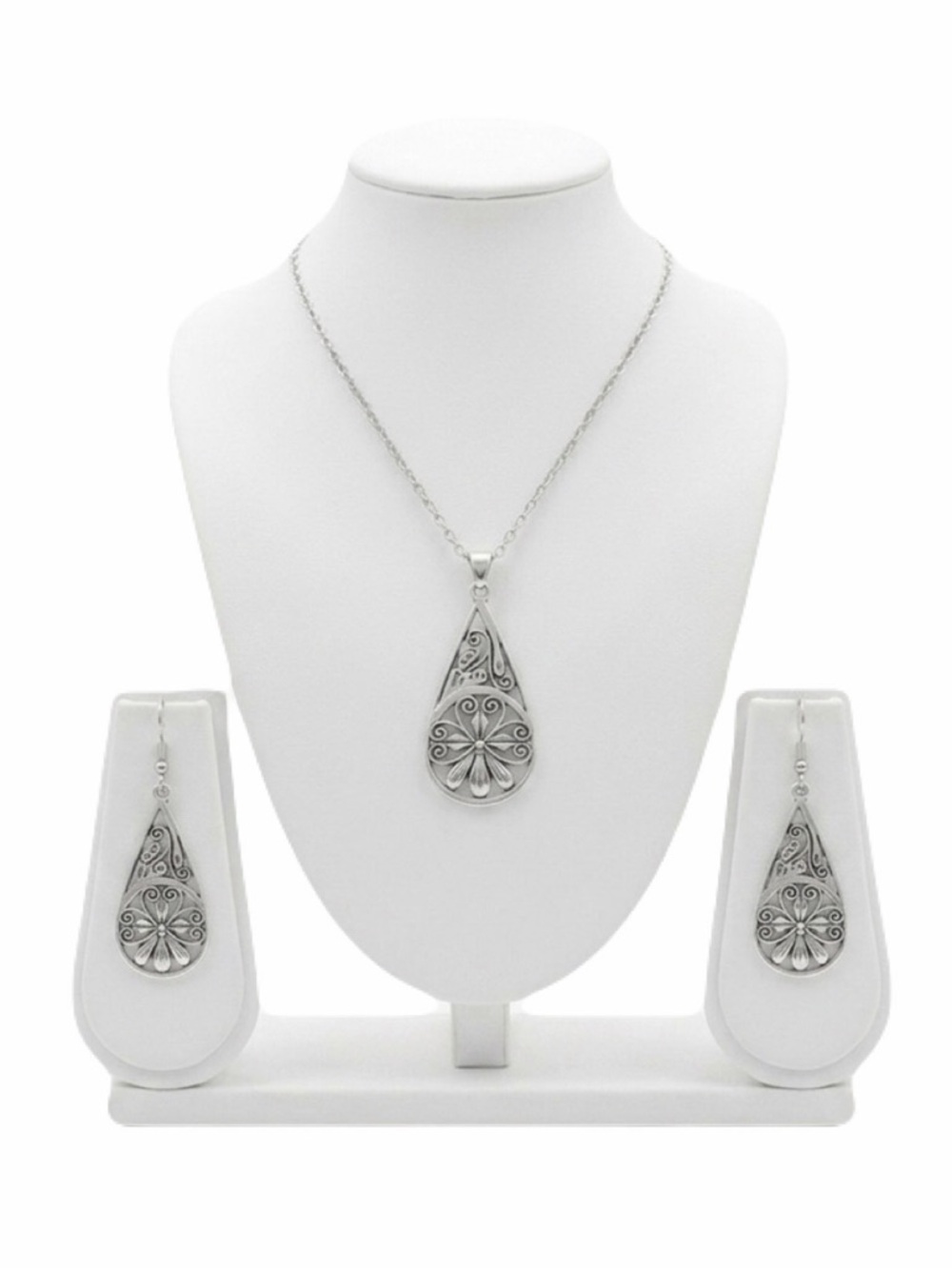 New Sterling Silver Lucky Flower Pendant Necklace & Earrings Jewelry Gift Set